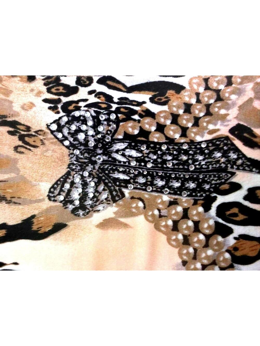 VICTOR COSTA M SPRING SWEATER 3/4 SLEEVE SCOOP NECK LEOPARD PEARL &BOW PRINT NWT - Picture 4 of 8